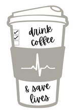 Load image into Gallery viewer, &quot;Save Lives&quot; Coffee Cup Enamel Pin in Silver
